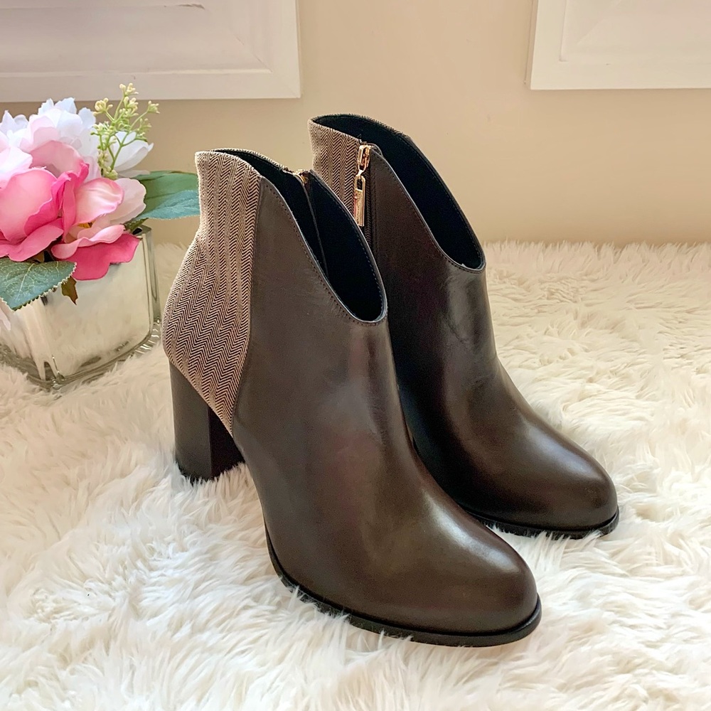 NEW Anthropologie Guilhermina Leather Tweed Ankle Boot
